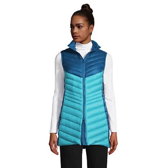 Land’s End ultralight water resist packable down longer vest Baltic Teal S - Picture 5 of 8